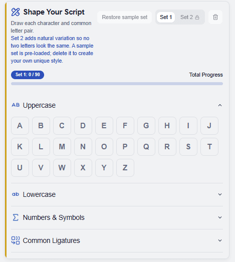 Alphabet capture screen