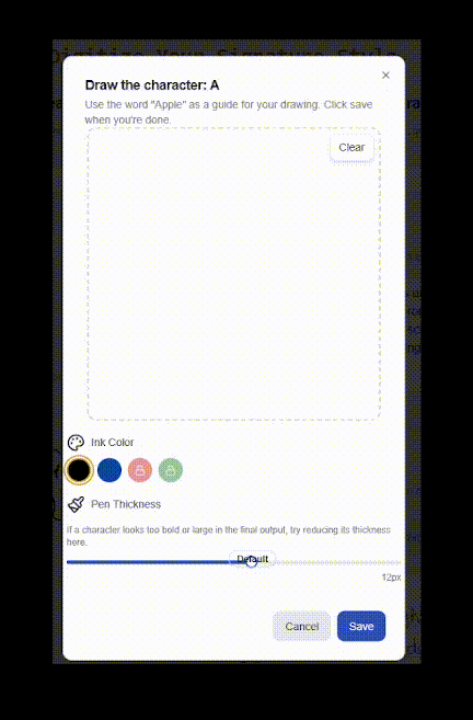 An animation showing a character being drawn on the canvas.